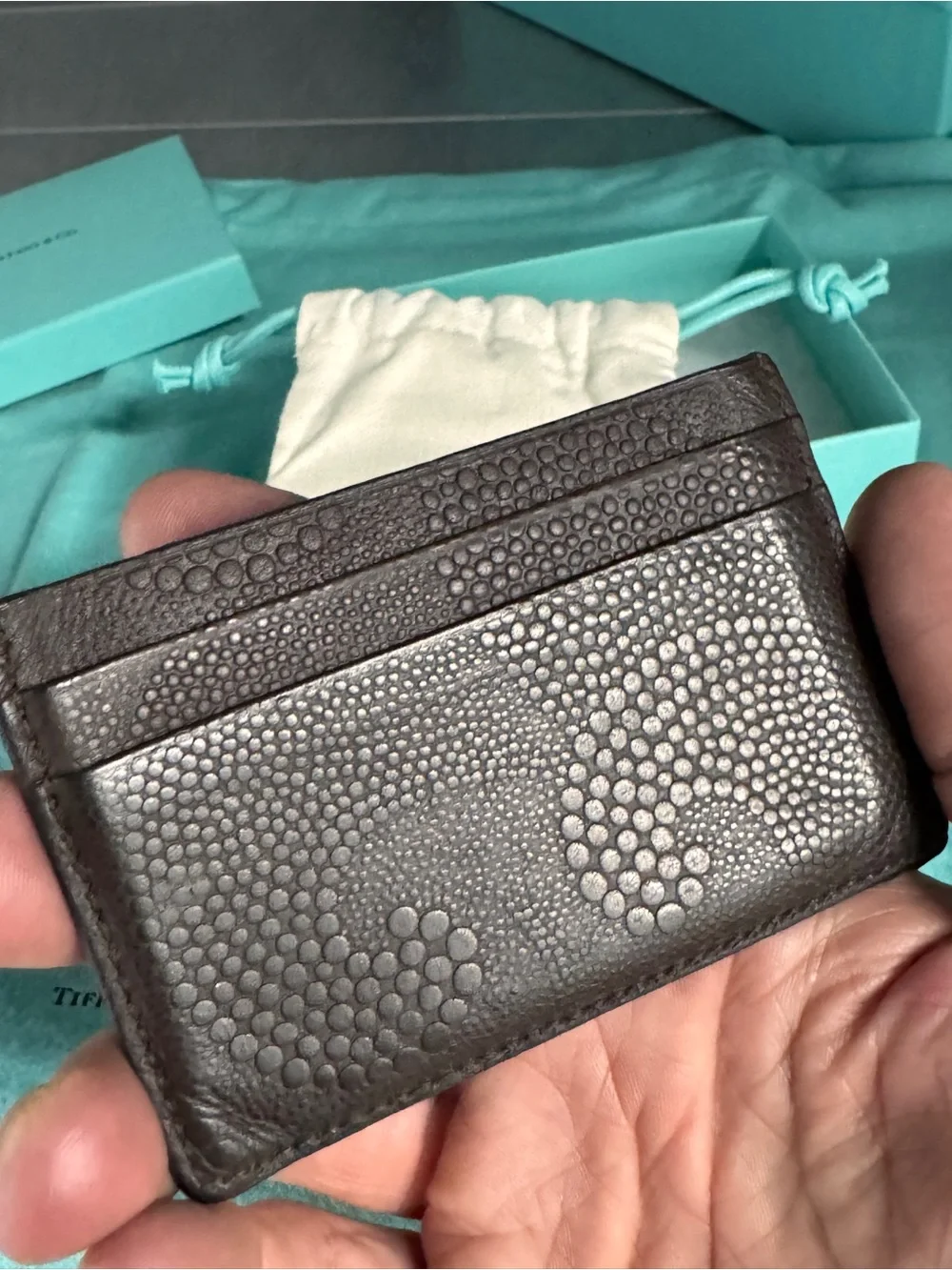 Tiffany & Co. waves Brown Textured Leather Card Holder